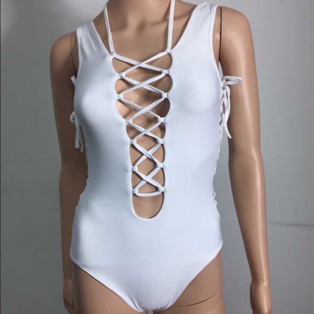 White One-Piece Front Laced Bathing Suit
